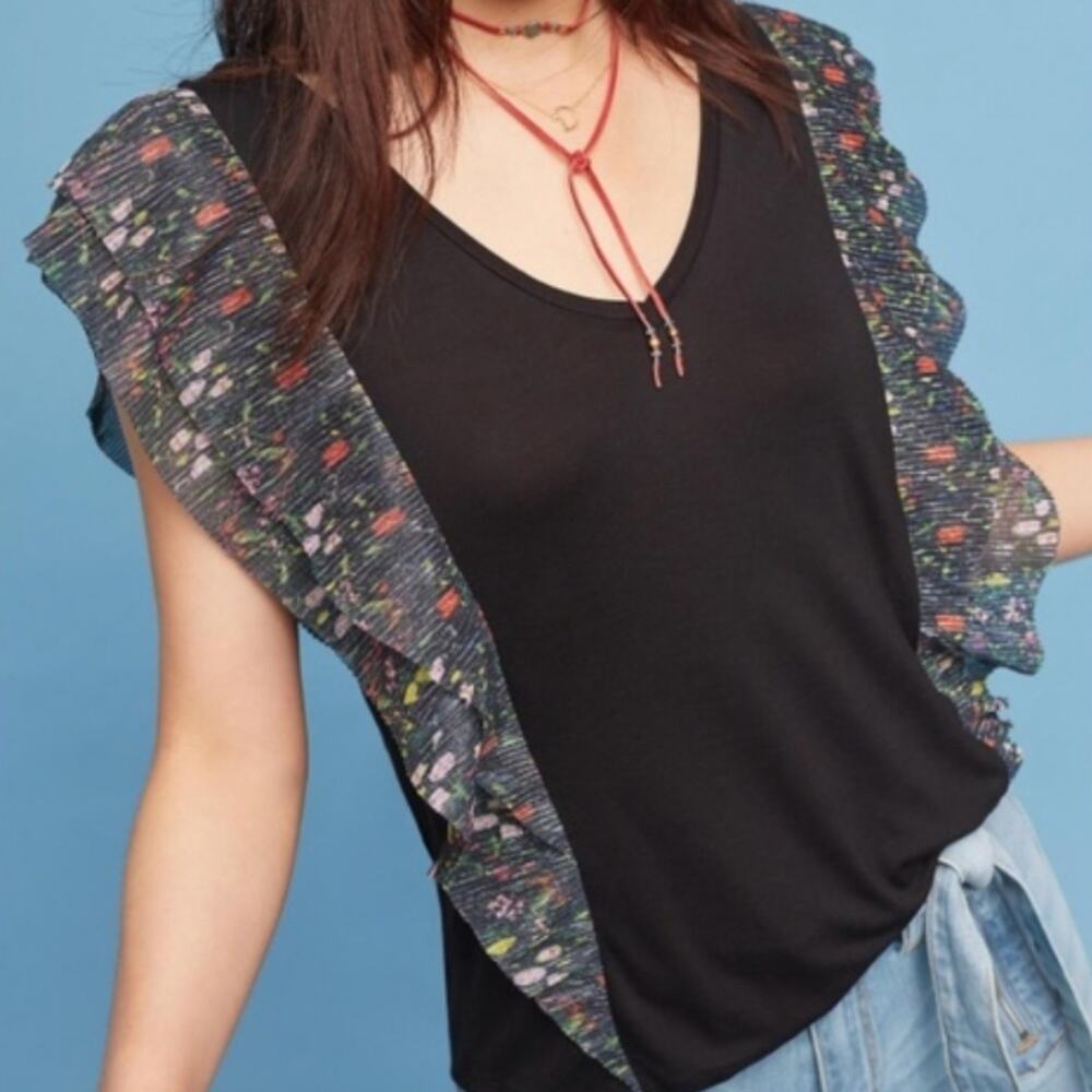 Vanessa Virginia Anthropologie Indak V-neck Sleeveless Ruffle Top Sz XS Festival
